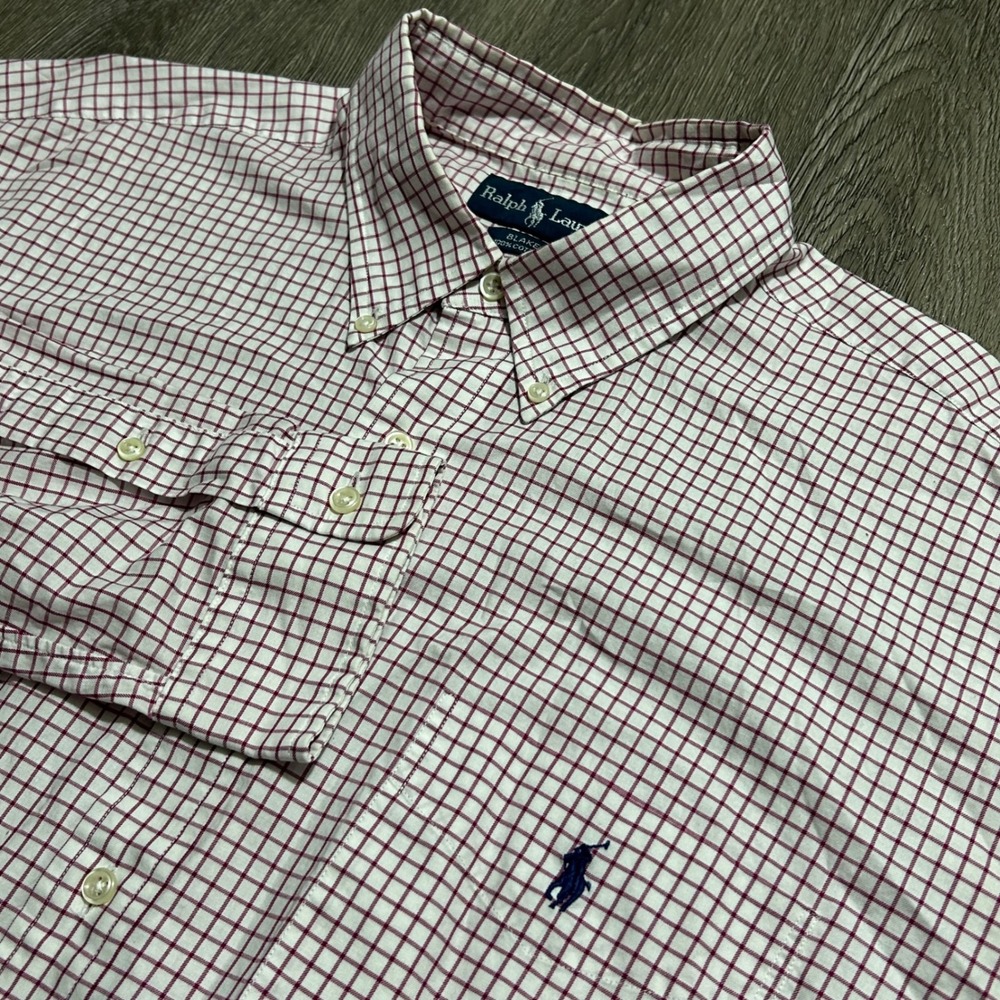 Ralph Lauren Button Down Shirt XL Burgundy White‎ Blake Tattersall Check Cotton